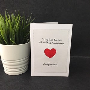 7th Wedding Anniversary Card For Wife, Red Heart Card, For Husband, For Partner, Wool Anniversary, Personalised Anniversary Card