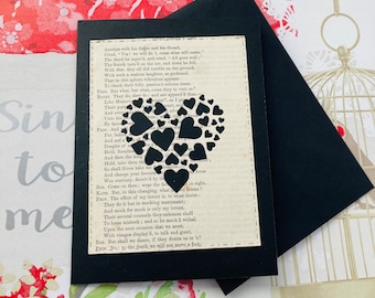 Handmade Book Themed Heart Card, Book Page Love Card for Him, For Her, Wedding Anniversary Card, Gothic Valentines Card