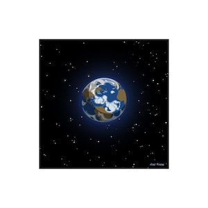 May include: A blue and brown illustration of the Earth against a black background with white stars. The text "Alice River" is in the bottom right corner.
