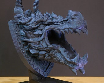 3D Printed Dragon Controller Stand - Fantasy Wall Decor & Headphone Holder with Shield Backplate