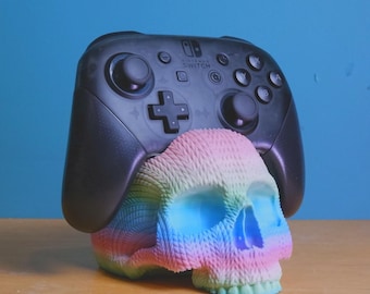 Supporto per controller a forma di teschio lavorato a maglia e stampato in 3D: decorazione da gioco spettrale