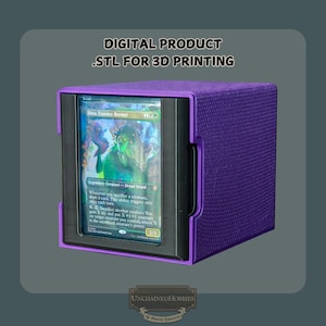 May include: A purple 3D-printed display case with a textured surface, featuring a black frame holding a Dina, Essence Brewer trading card. The text DIGITAL PRODUCT .STL FOR 3D PRINTING is visible above the case, and a logo is at the bottom.