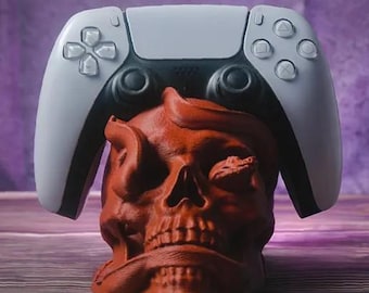 3Dプリントのヘビと頭蓋骨のコントローラースタンド：メメント・モリをテーマにしたビデオゲームの装飾