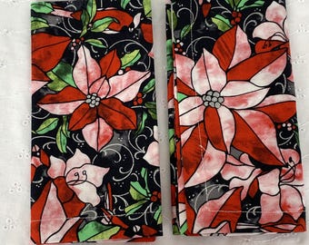 Christmas Cloth Dinner Napkins: Handmade Poinsettia Cotton Napkins, Set of 2 (1  pair)