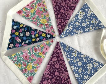 Liberty of London Floral Fabric Banner: Colorful Pennant Bunting in Blues