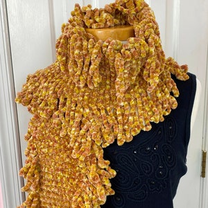 Caramel Winter scarf, Chunky Hand knitted fringe scarf