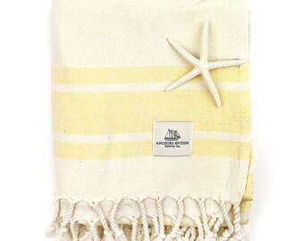 Yellow Striped Turkish Towel, Turkish Beach Towel, Turkish Bath Towel, Bachelorette Favors, Housewarming Gift, Yellow Turkish Towel, Gifts