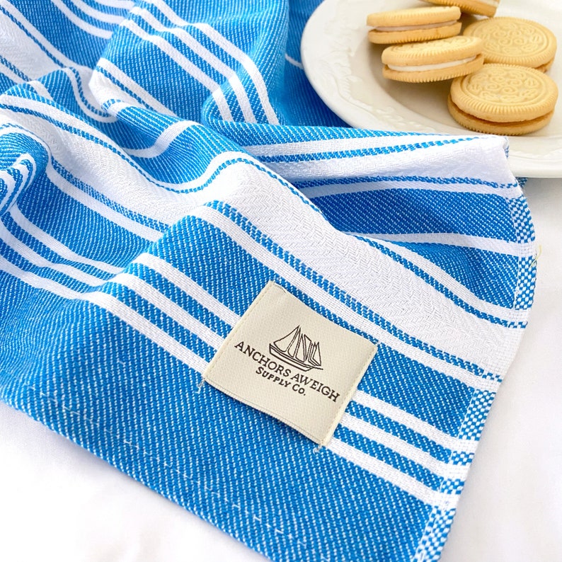 Blue Striped Turkish Hand Towel, Bathroom, Hair Towel, Face Towel, Kitchen Towel, Dish, Lightweight, Absorbent Towel, Housewarming Gifts, image 2