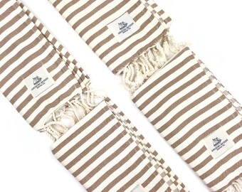 SET OF 4 Turkish Hand Towels, Beige Striped Towels, Hair Drying Towels, Face Towel, Housewarming Gift, Wash Cloth, Tea Towel, Kitchen Towels