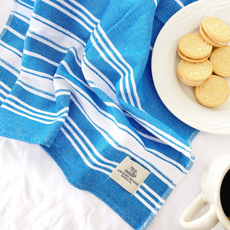 Blue Striped Turkish Hand Towel, Bathroom, Hair Towel, Face Towel, Kitchen Towel, Dish, Lightweight, Absorbent Towel, Housewarming Gifts, Bild 4