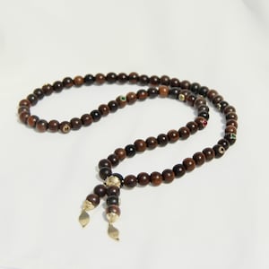 Wooden bead necklace or triple bracelet with gemstones and 585/- gold