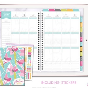 2023 Deluxe Digital Planner | Vertical Weeks, Silver Spiral, Kaleidoscope | Functional Tabs