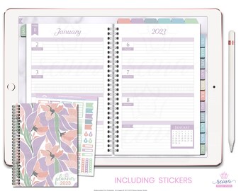 2023 Deluxe Digital Planner | Horizontal Weeks, Silver Spiral, Sea Breeze | Functional Tabs