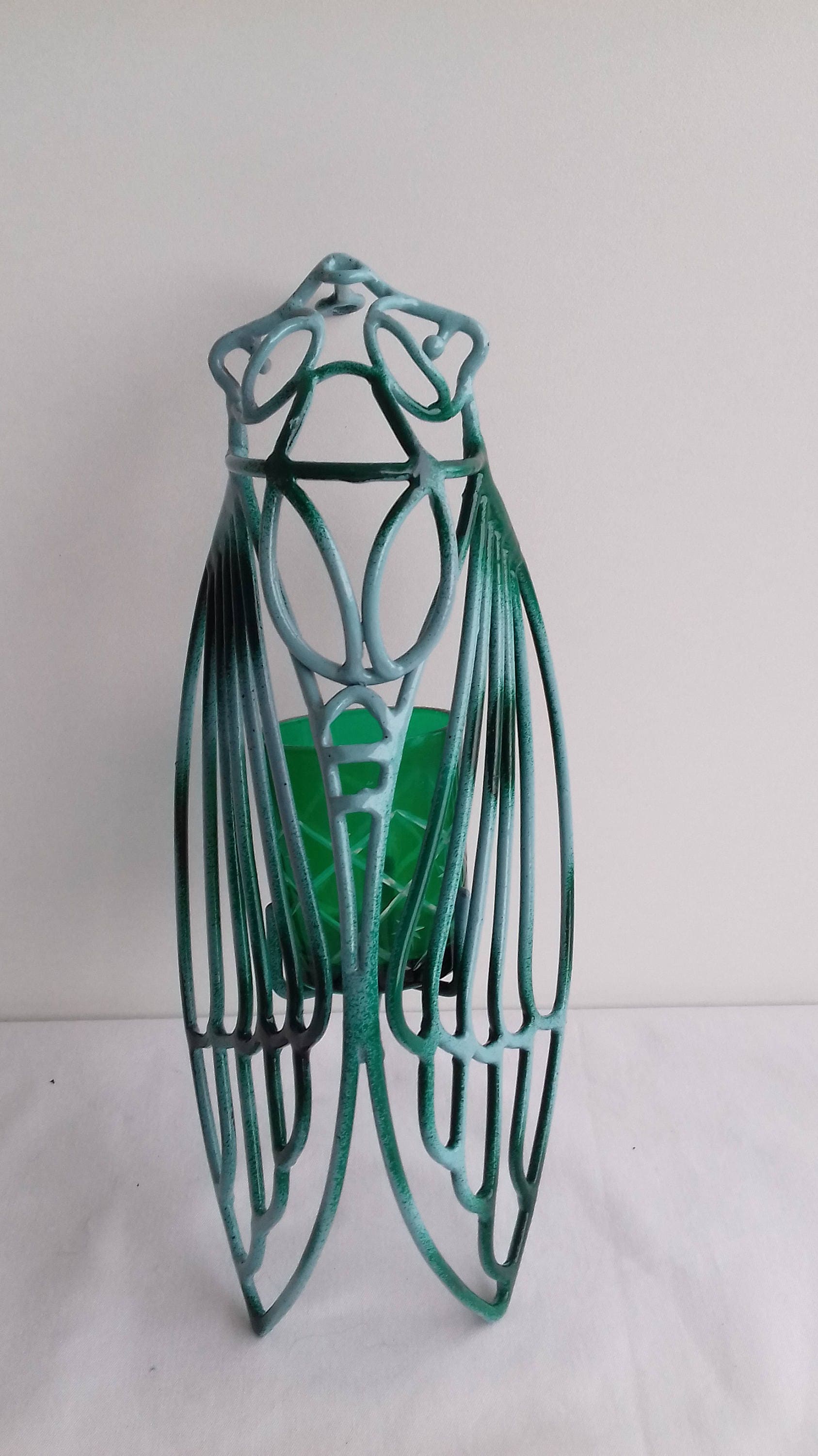 Photophore Theme Cigale Provencale Creation Artisanale en Fer Forgé Fait Mait, | Acier de Récupérati