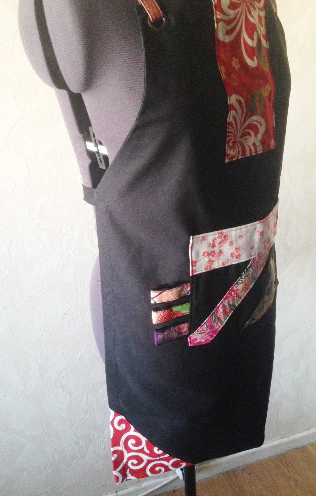 Tablier Tissus Japonais, Tablier Complet, Zéro Déchet, Ceinture Cuir