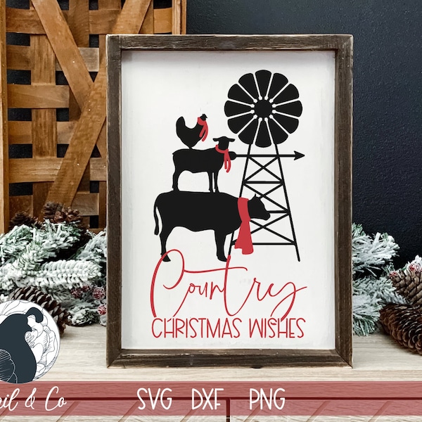 Country Christmas SVG, Windmill, Farm Animals, Country, Holiday Decor, Farmhouse Sign SVG, Cricut File, Silhouette SVG, Png for Sublimation