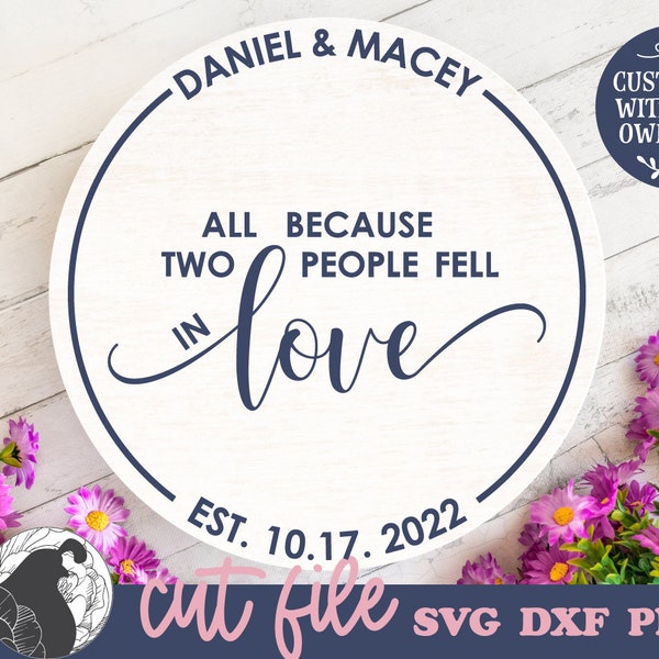 All Because Two People Fell in Love svg, Family Name Sign svg, Round Sign svg, Wedding Sign svg, Established Sign svg, Cricut Silhouette