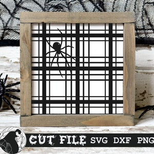 Spider SVG, Halloween Sign SVG, Plaid Pattern, Halloween Clipart, Spooky, Cricut Designs, Silhouette Files, PNG for Sublimation
