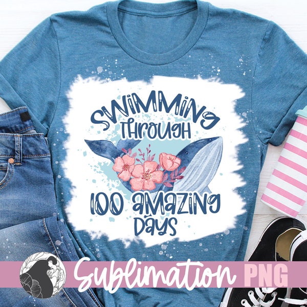 Swimming Through 100 Days Sublimation, Ocean Sublimation, 100 Days Shirt PNG, School Shirt PNG, Teacher Sublimation, 100 Days Design