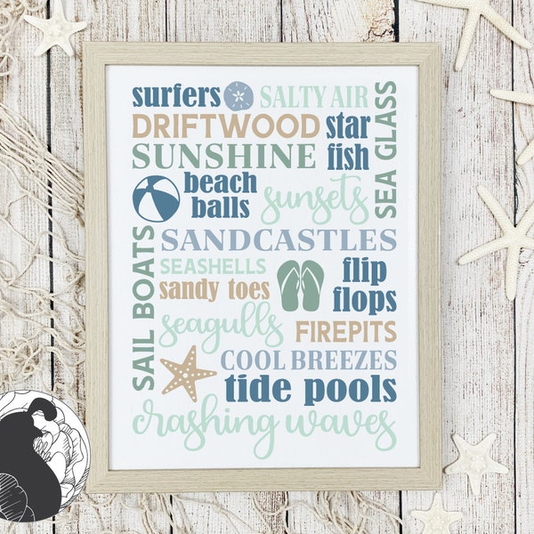 Beach Word Art SVG, Beach House Printable, Subway Art , Ocean Wall Art, Summer Sign Design, Cricut Files, Silhouette Designs, PNG, JPG