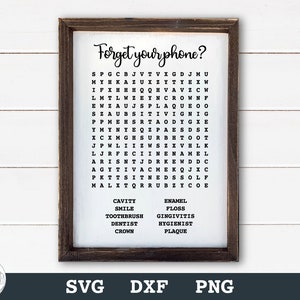 Wyszukiwanie słów dentystycznych SVG, gabinet stomatologiczny SVG, znak stomatologiczny SVG, pobieranie cyfrowe, pliki Cricut, wzory sylwetek, drukowany znak dentystyczny