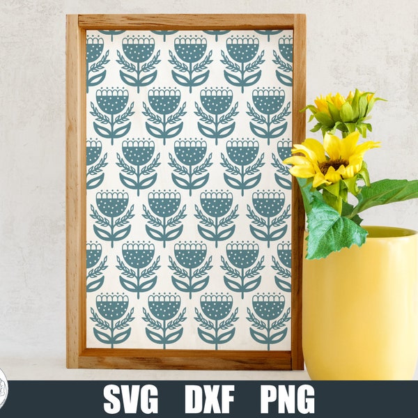 Folk Art Flower Pattern svg, Flowers svg, Scandinavian Design, Scandi Flowers, Floral Cut File, Wood Sign svg, Boho svg, Cricut, Silhouette