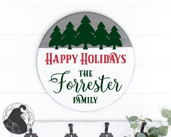 Download Free Happy Holidays Family Name Svg Last Name Sign Svg Round Etsy SVG DXF Cut File