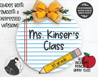 Teacher Door Hanger SVG: Apple, Pencil, Notebook Paper (Digital Design)