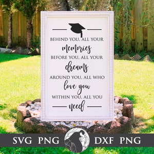 Behind You All Your Memories SVG, Graduation Party Sign SVG, Graduate Quote, Graduating Senior, Graduation Cap, Digital Download