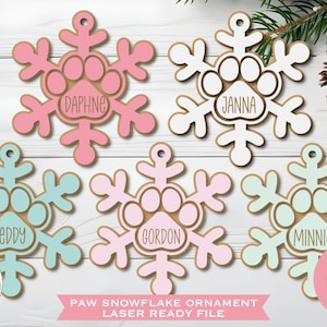 Hondenpoot ornament lasergesneden bestand, koosnaampje ornament SVG, Glowforge sneeuwvlok SVG, kerstlaserbestand, laserklaar, Glowforge-bestand downloaden