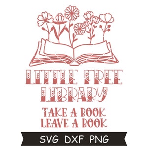 Kleine gratis bibliotheek SVG, stapel boeken SVG, bloemenboeken SVG, kleine bibliotheek SVG, neem een boek, laat een boek achter, digitale download