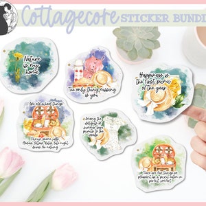 Cottagecore-stickerbundel, picknickstickers png, Cottagecore png, asthetische stickers, poëziestickers png, afdrukbare aquarelstickers