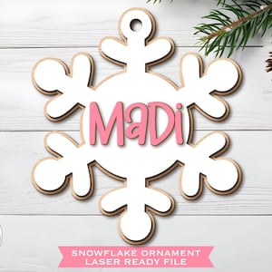 Snowflake Ornament Laser File, Christmas Ornament SVG, Snowflake Name SVG, Glowforge, Teacher Gift, Laser Ready, XTool