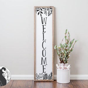 Vertical Welcome Sign with Branches svg, Welcome svg, Porch Sign svg, Porch Sign Board svg, Farmhouse Style svg, Vinyl Cut Files, DXf, JPG image 1