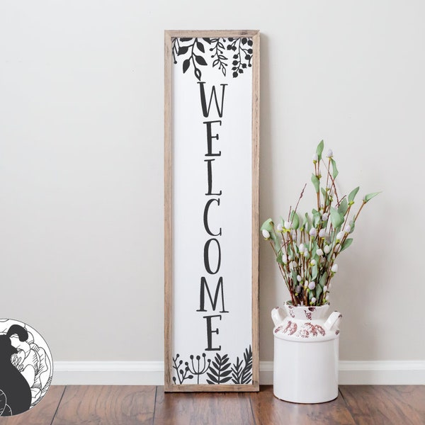 Vertical Welcome Sign with Branches svg, Welcome svg, Porch Sign svg, Porch Sign Board svg, Farmhouse Style svg, Vinyl Cut Files, DXf, JPG