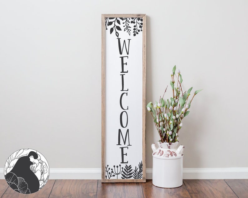 Vertical Welcome Sign with Branches svg, Welcome svg, Porch Sign svg, Porch Sign Board svg, Farmhouse Style svg, Vinyl Cut Files, DXf, JPG image 1