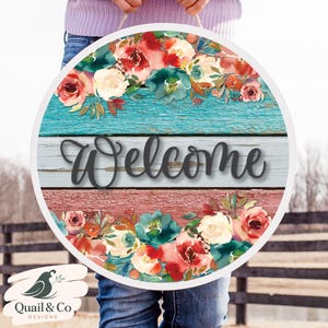 Floral Welcome Sign PNG: Rustic Farmhouse Door Hanger (Digital File)