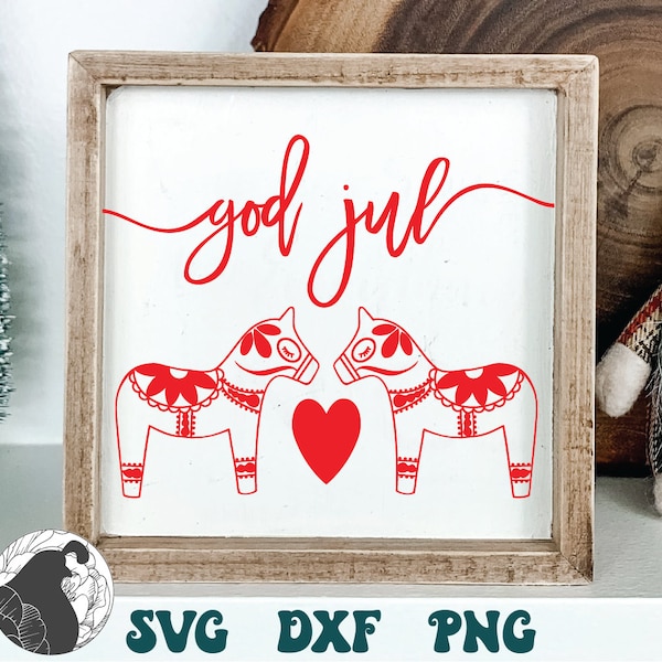 God Jul SVG, Dalapferd SVG, schwedisches SVG, Weihnachtsschild SVG, skandinavisches Design, Cricut, Silhouette, digitaler Download, Weihnachten druckbare Datei