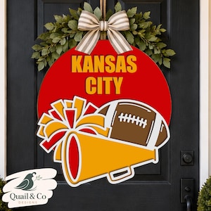 Football Cheer Door Hanger SVG, Personalized Team Sign Laser Cut File, Glowforge SVG, xTool DXF, Round Sports Door Sign Template