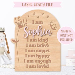 I Am Kind SVG, lasergesneden bestand, inspirerend citaat voor meisjes SVG, positieve affirmaties, laserklaar AVG, Glowforge-bestand, 3D-bordontwerp