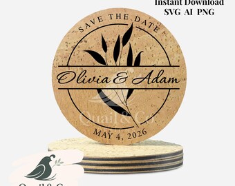 Save the Date Laser Cut File, Save the Date Coaster SVG, Save the Date Template, Engagement Magnet,  Wedding Announcement, Glowforge SVG