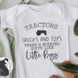 Tratores, caminhões e brinquedos SVG DXF PNG, Citação de menino de fazenda, Arte de parede de berçário, Design de camisa infantil, Arquivos Cricut, Desenhos de silhueta