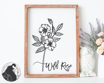 Fower SVG, Rose svg, Floral Cut File for Farmhouse Sign, Botanical Print svg, Digital Download for Cricut, Silhouette Designs