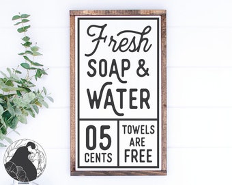 Fresh Soap and Water SVG, Bathroom Sign svg, Bathroom Cut File, Vintage Wall Art, Farmhouse Sign svg, Cricut Design, Silhouette Files