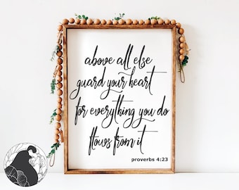 Above All Else Guard Your Heart svg, Christian Quote svg, Bible Verse svg, Farmhouse Sign svg, Cricut Files, Silhouette Designs, DXF, PNG