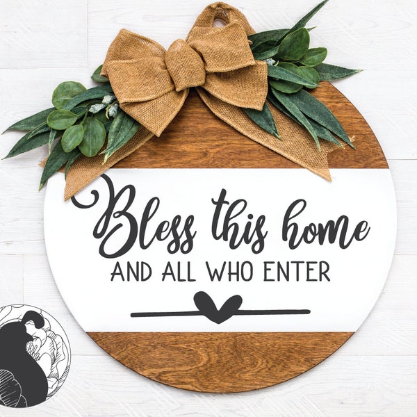 Bless This Home SVG: Okrągły wieszak na drzwi powitalne (pliki cyfrowe)