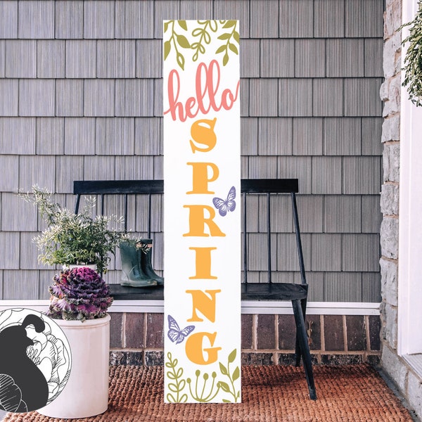 Hallo Frühling SVG, Porch Zeichen SVG, Frühling Porch SVG, Frühlingsblumen SVG, Porch Board SVG, Frühling Cut File, Cricut Dateien, Silhouette Design