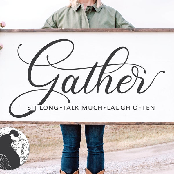 Gather svg, Farmhouse Sign svg, Svg for Wood Sign, Family Quote, Cricut Files, Silhouette Designs, , SVG Files, DXF, PNG