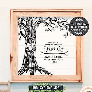 Samen maken we één prachtige familie SVG, gemengde familie SVG, stieffamilie SVG, tweede huwelijk, adoptiecitaat, handgetekende stamboom