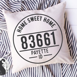 Zip Code Frame SVG, Home Sweet Home svg, Round Home Cut File, Farmhouse Frame svg, Pillow Designs, Htv File, Cricut Design, Silhouette Files